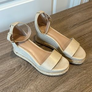 BCBG ankle strap wedges